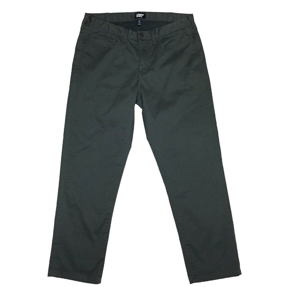 Lands End Straight Fit 5-Pocket Pants Gray Mens Stretch Twill Tag 34 FIT 36 x 29